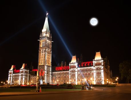 The beautiful illumination of the Canadian House of Parliament at night