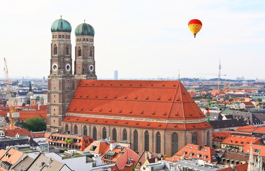 The aerial view of Munich city center from the tower of the Peterskirche