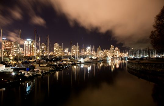 The Vancouver city harbor at night, Canada BC