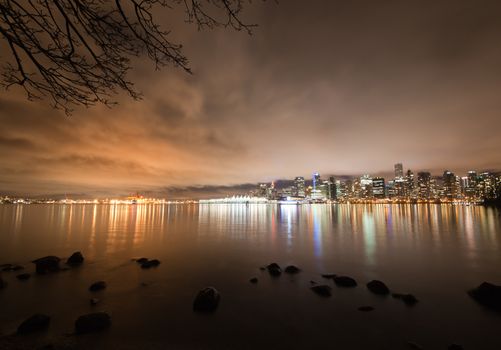 The Vancouver downtown skyline at night, Canada BC