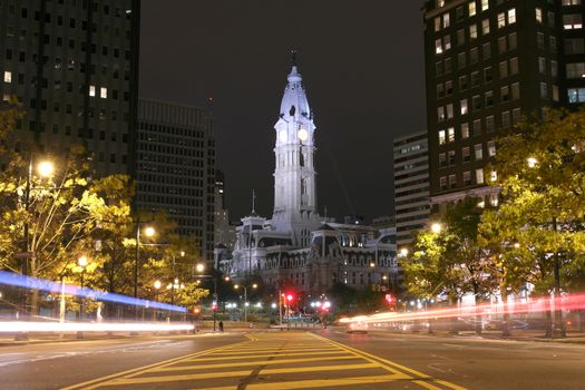 Philadelphia City Hall building at night