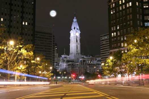 Philadelphia City Hall building at night