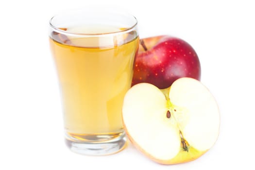apples and glass of apple juice isolated on white