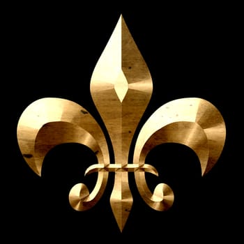 Fleur de lis logo symbol in gold and black background.