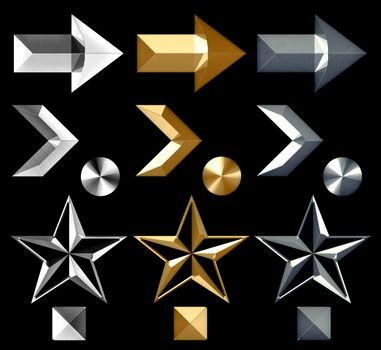 Silver and gold arrow symbol icons star and metal stud