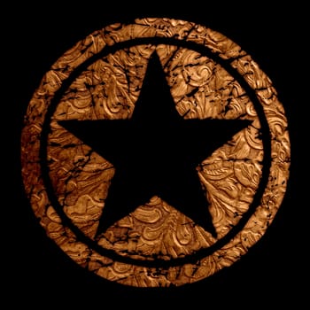 Star logo with antique vintage grunge leather in rustic brown and black background.