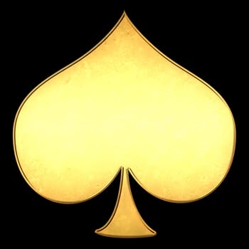 Spade poker card symbol in gold and black background.