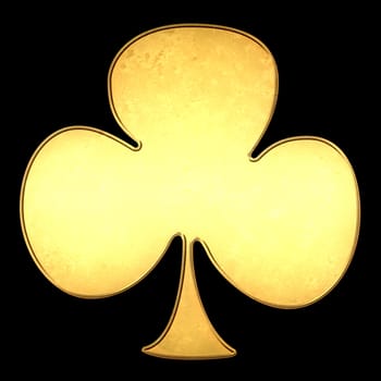 Club poker card symbol in gold and black background.