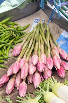 Banana Flower Blossom Bud for Sale at Wet Market Fruits and Vegetables Stall in Southeast Asia