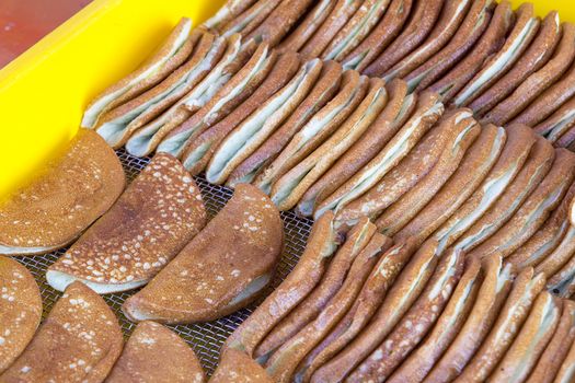  Kueh Apom Balik Turnover Pancake with Banana Creamy Sweet Corn Fillings at Local Food Hawker Stall in Penang Malaysia