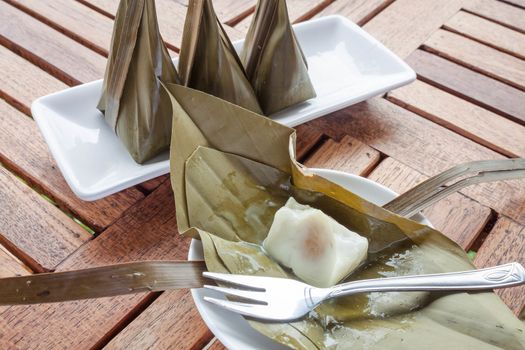 Opened pack of steamed flour dessert, stock photo