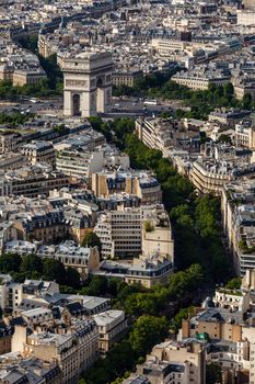 Aerial View on Arch de Triumph from the Eiffel Tower, Paris, France