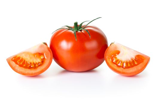 Red tomatoes on white background. Studio macro shot composition