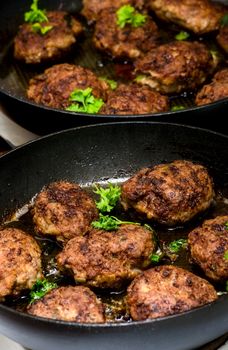 Fried cutlets in the pan.