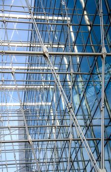 office building made of glass with metal structures