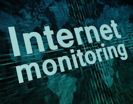 Words on digital world map concept: Internet monitoring