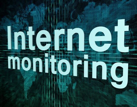 Words on digital world map concept: Internet monitoring