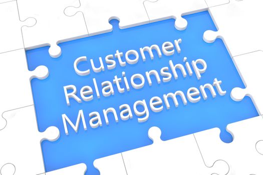 puzzle with words on blue background concept: Customer Relationship Management