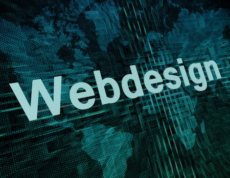 Words on digital world map concept: Webdesign
