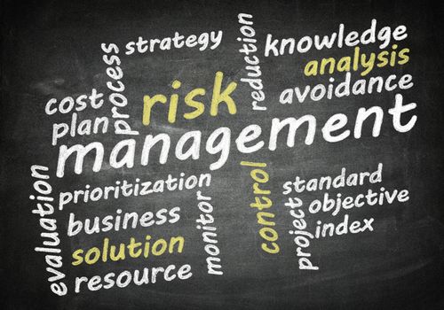 risk management word cloud concept on chalkboard