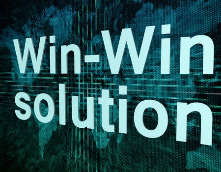 Words on digital world map concept: Win-Win solution