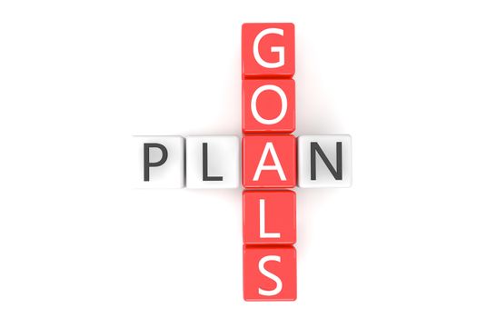 Goals plan crossword concept on white background - 3d render