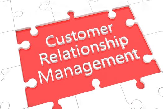 puzzle with words on red background concept: Customer Relationship Management