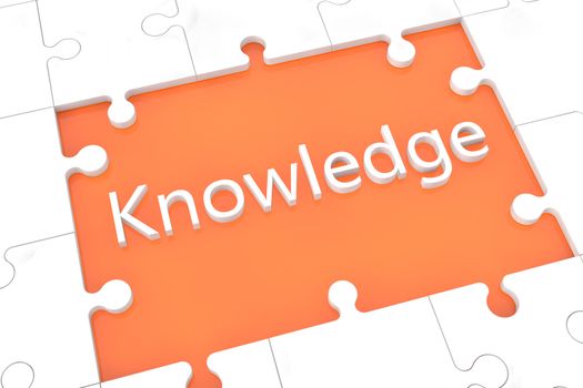 puzzle with words on orange background concept: Knowledge