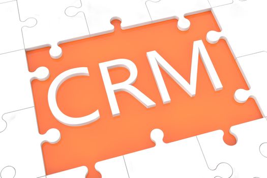 puzzle with words on orange background concept: CRM