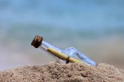 Message in the bottle on blue background