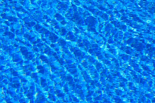 Blue tiles on the bottom of the pool with water