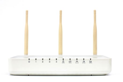 ethernet router in front of a white background.