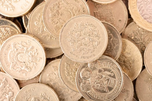 background of close up pound coins