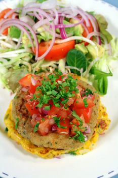 Chicken and potato patties ready to serve.