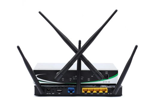 Connect the ethernet port on the back of the router.