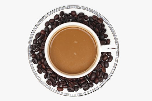 Coffee beans with coffee. white background