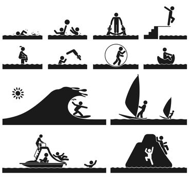 Different activities on the vacation at the sea