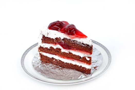 Strawberry cake on a white background.