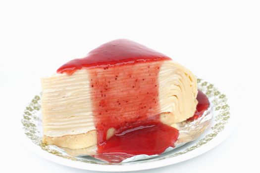 Strawberry cake on a white background.