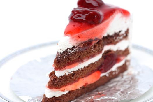 Strawberry cake on a white background.