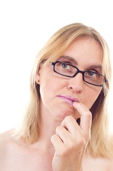 Beautiful mature woman thinking about problem solving