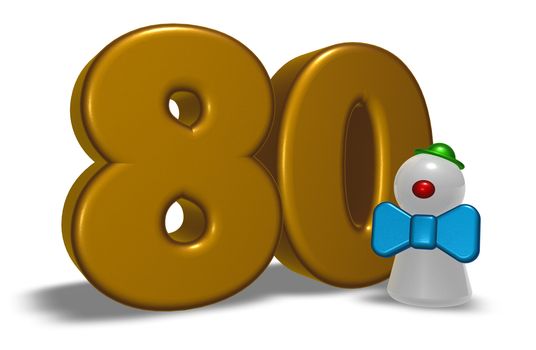 number eighty and clown - 3d illustration