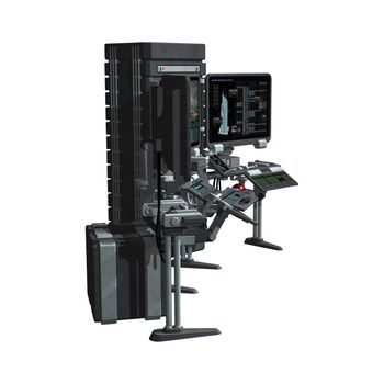 3D digital render of a sci-fi computer station isolated on white background