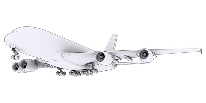 Large white plane. Isolated render in lines