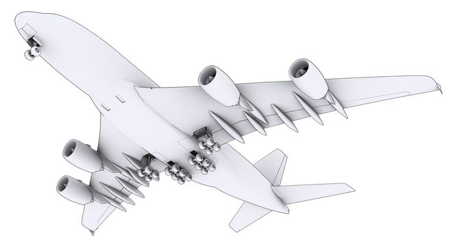 Large white plane. Isolated render in lines