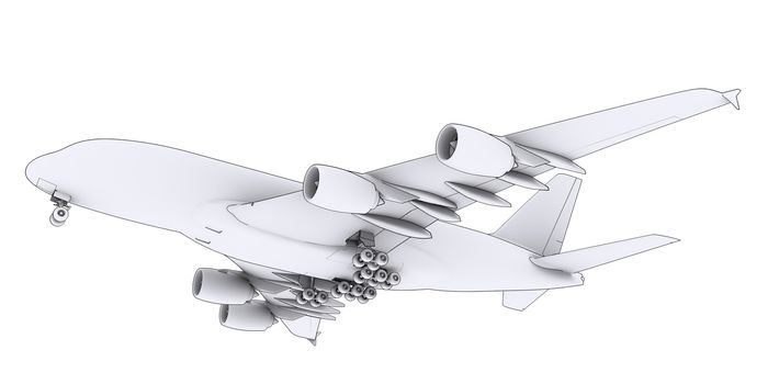 Large white plane. Isolated render in lines