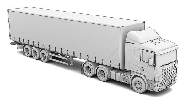 Sketch white truck. Isolated render on a white background