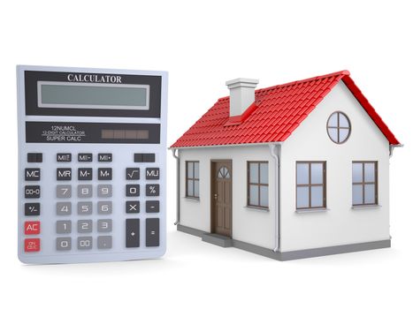 Small house and calculator. Isolated render on a white background