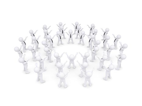 Group of white people raised their hands. 3d render isolated on white background