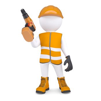 3d white man in overalls with a screwdriver. Isolated render on a white background